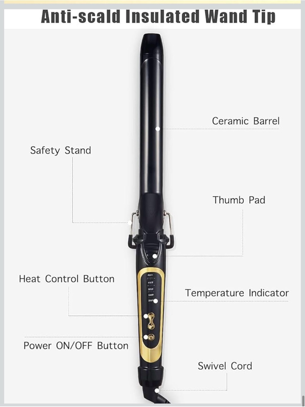 1 inch extra long hair curling iron with ceramic tourmaline barrel - Picture 8 of 9
